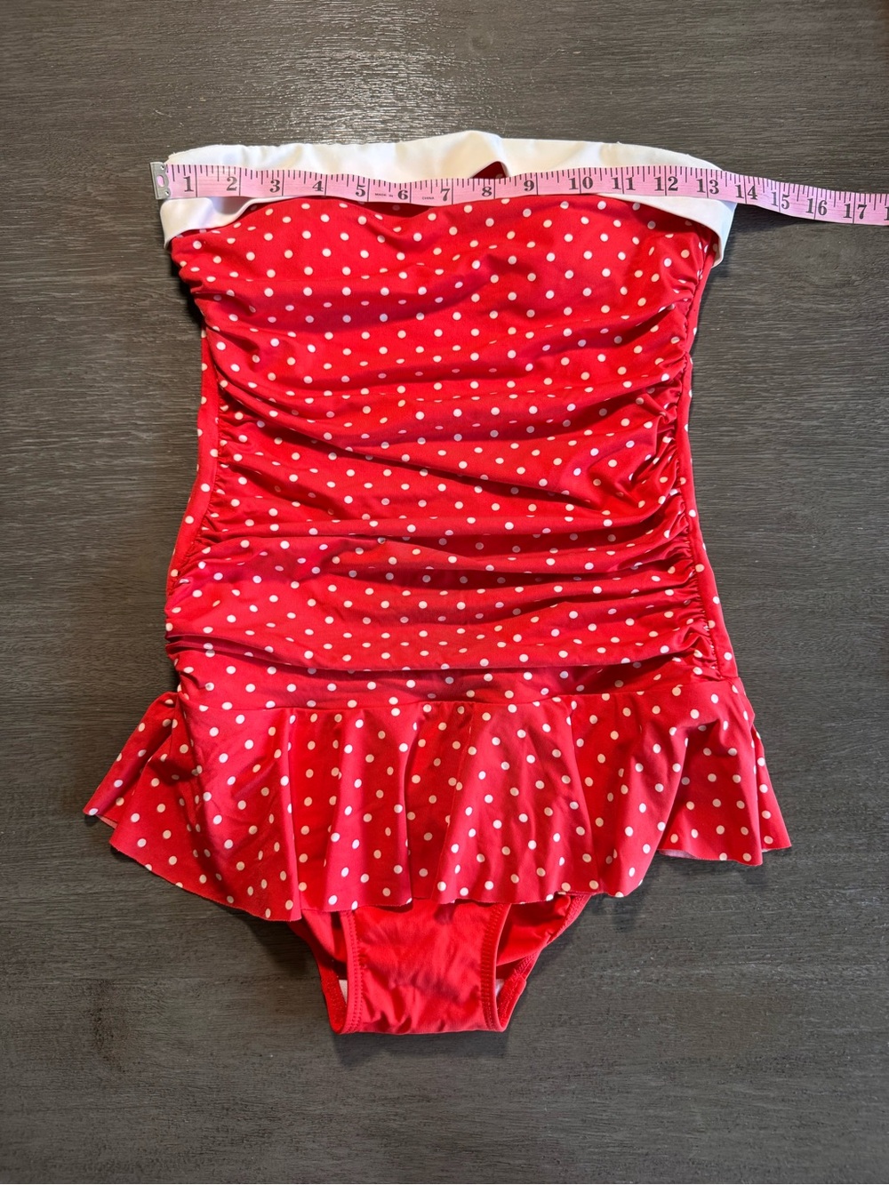 Vintage Ralph Lauren One Piece Polka Dot Swimsuit Mini Skirt 6 Red White - Picture 9 of 11